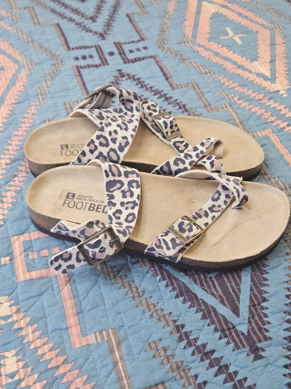 White Mountain Footbed Leopard Print Sandals